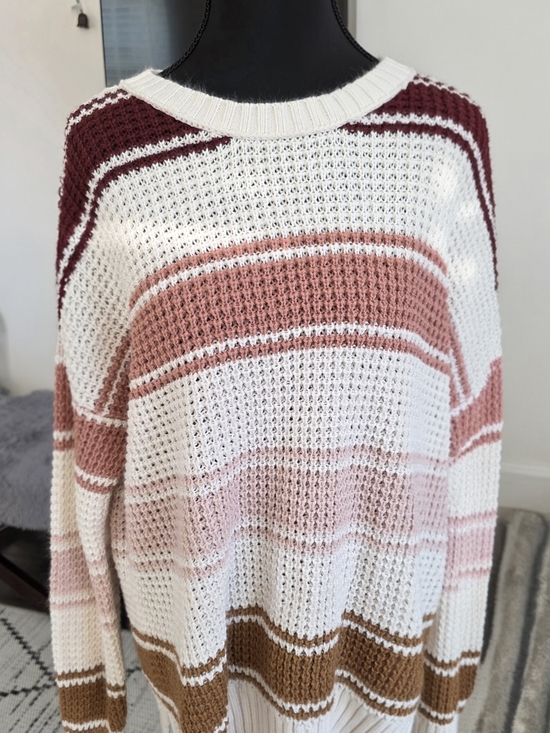 SO Sweaters - SO Goods for Life Striped Colorblock Waffle Knit Sweater Sz L Oversized